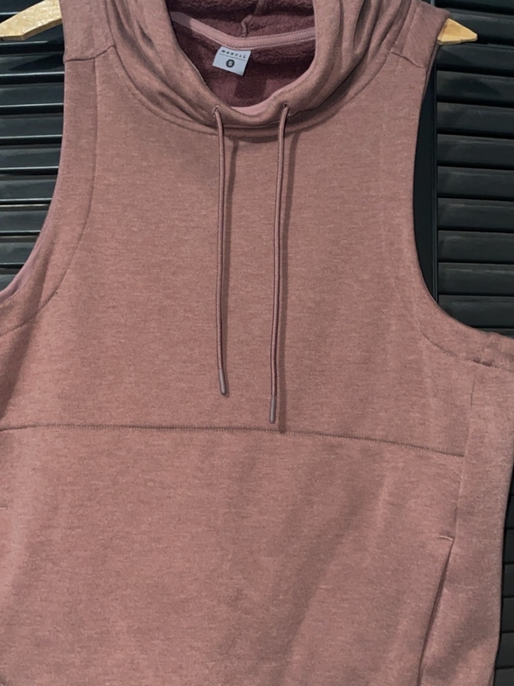 NOBULL Microplush Sleeveless Hoodie Mauve Brown Cowl Neck Pullover Women’s Small